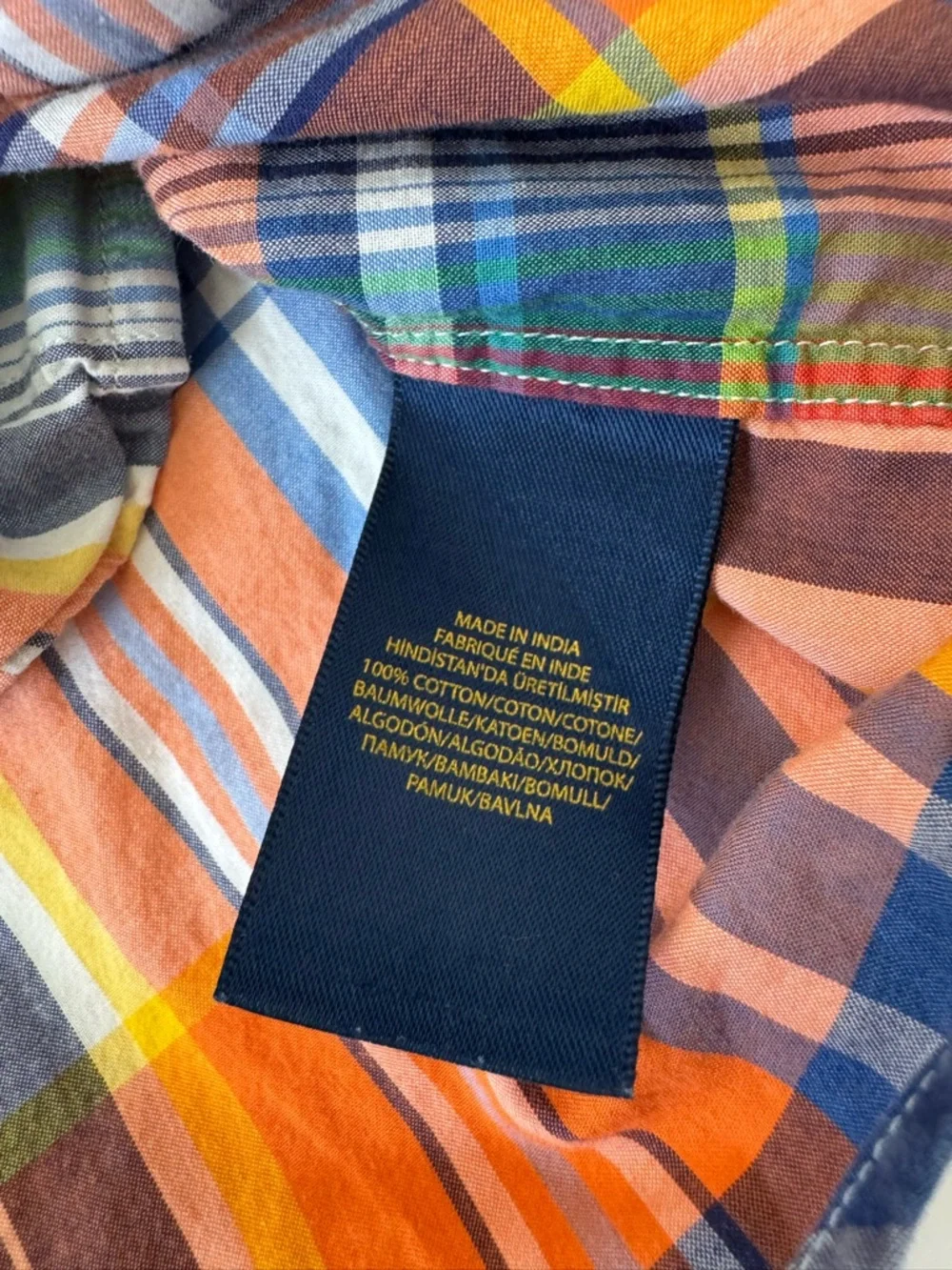 Ralph Lauren Boys Plaid Shirt Orange Blue Button Down Cotton 4T classic luxury